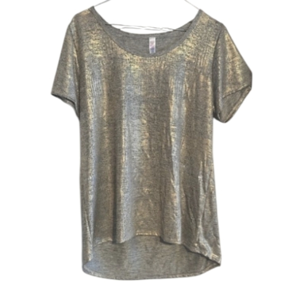 Lularoe Metallic Gold Women's Top Blouse Shimmery High Low Asymmetric Party Flow